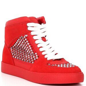 NEW Gianni Bini Evie Perforated Rhinestone High Top Sneakers in Red